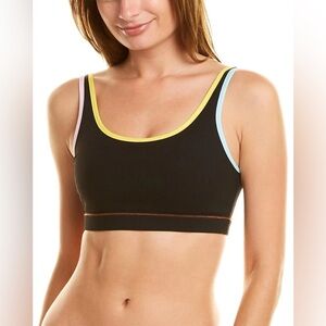 Solid and Striped Colorful Trim Black Sports Bra